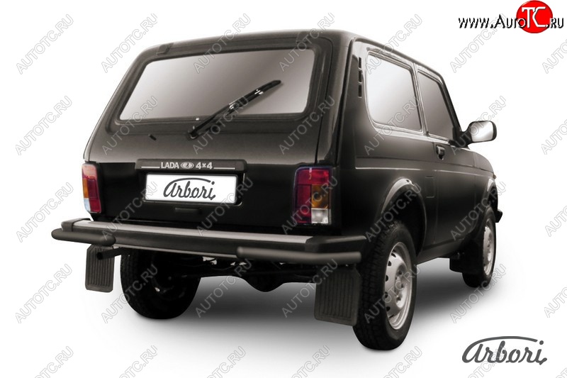 3 399 р. Защита заднего бампера Arbori (уголки, черная, 1 труба d57 mm). Лада Нива 4х4 2121 3 дв. дорестайлинг (1977-2019)  с доставкой в г. Пермь