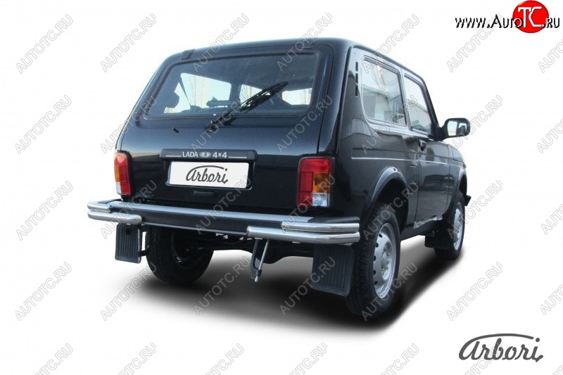 9 749 р. Защита заднего бампера (уголки, нержавейка, 2 трубы d57 и 42 mm) Arbori  Лада Нива 4х4  2121 - нива 4х4 ( 2121,  2131)  с доставкой в г. Пермь