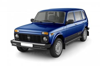Порожки для ног из трубы Ø51 с алюминиевой площадкой Petroil Tuning Лада нива 4х4  2131 (1993-2019) 5 дв. дорестайлинг (Сталь с полимерным покрытием в цвет: черный ❞Шагрень❝)