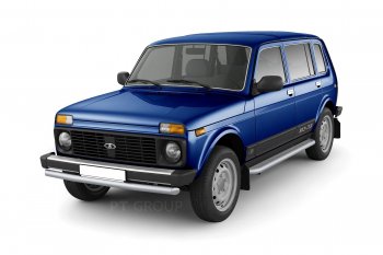Порожки для ног из трубы Ø51 с алюминиевой площадкой Petroil Tuning Лада нива 4х4  2131 (1993-2019) 5 дв. дорестайлинг (Сталь с полимерным покрытием в цвет: серебро ❞Искра❝)