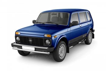 Защита порогов из трубы Ø63 мм с проступью Petroil Tuning Лада нива 4х4  2131 (1993-2019) 5 дв. дорестайлинг (Нержавеющая полированная сталь)