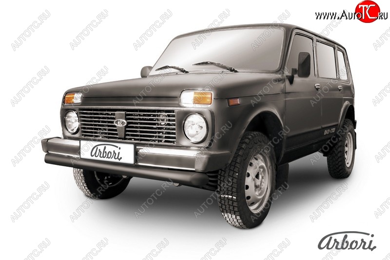 4 499 р. Защита переднего бампера Arbori (черная, 1 труба d76 mm). Лада нива 4х4 2131 5 дв. дорестайлинг (1993-2019)  с доставкой в г. Пермь