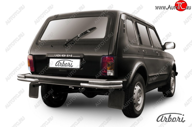 7 289 р. Защита заднего бампера Arbori (уголки, нержавейка, 2 трубы d57 и 42 mm). Лада нива 4х4 2131 5 дв. дорестайлинг (1993-2019)  с доставкой в г. Пермь