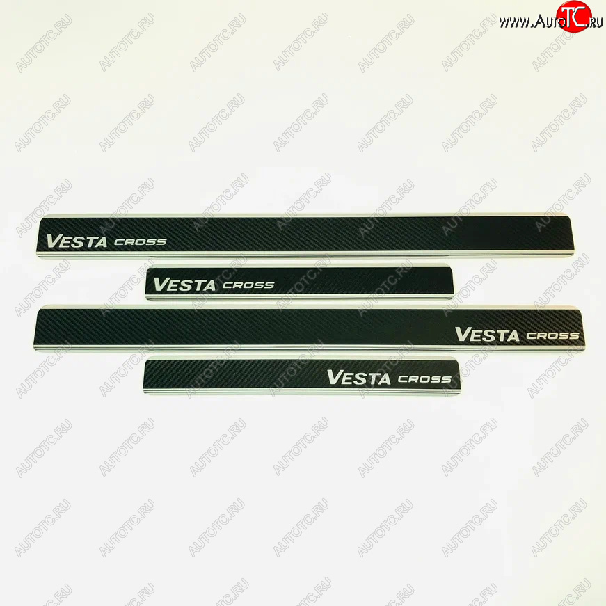 2 489 р. Накладки порожков салона INOX (Cross)  Лада Веста ( 2180,  SW 2181) - Веста Кросс ( 2181,  2180) (нержавеющая сталь + карбон)  с доставкой в г. Пермь