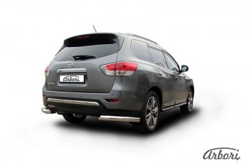 18 449 р. Защита заднего бампера Arbori (уголки, нержавейка, 1 труба d76 mm).  Nissan Pathfinder  R52 (2012-2017) дорестайлинг  с доставкой в г. Пермь. Увеличить фотографию 2