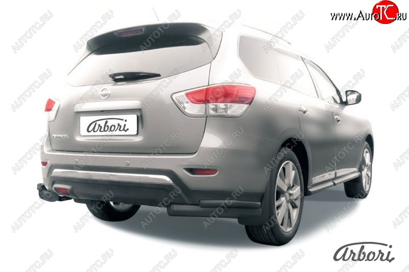 8 279 р. Защита заднего бампера Arbori (уголки, черная, 2 трубы d76 и 42 mm). Nissan Pathfinder R52 дорестайлинг (2012-2017)  с доставкой в г. Пермь