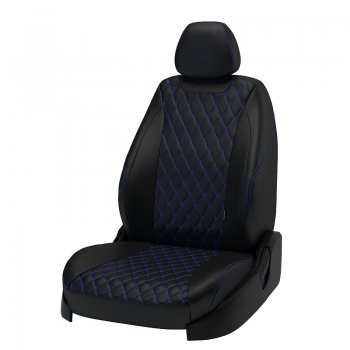 Чехлы для сидений Lord Autofashion Байрон (экокожа) Лада Веста  2180 - Веста Кросс ( SW 2181,  2180) (Чёрный, вставка чёрная, строчка синяя)
