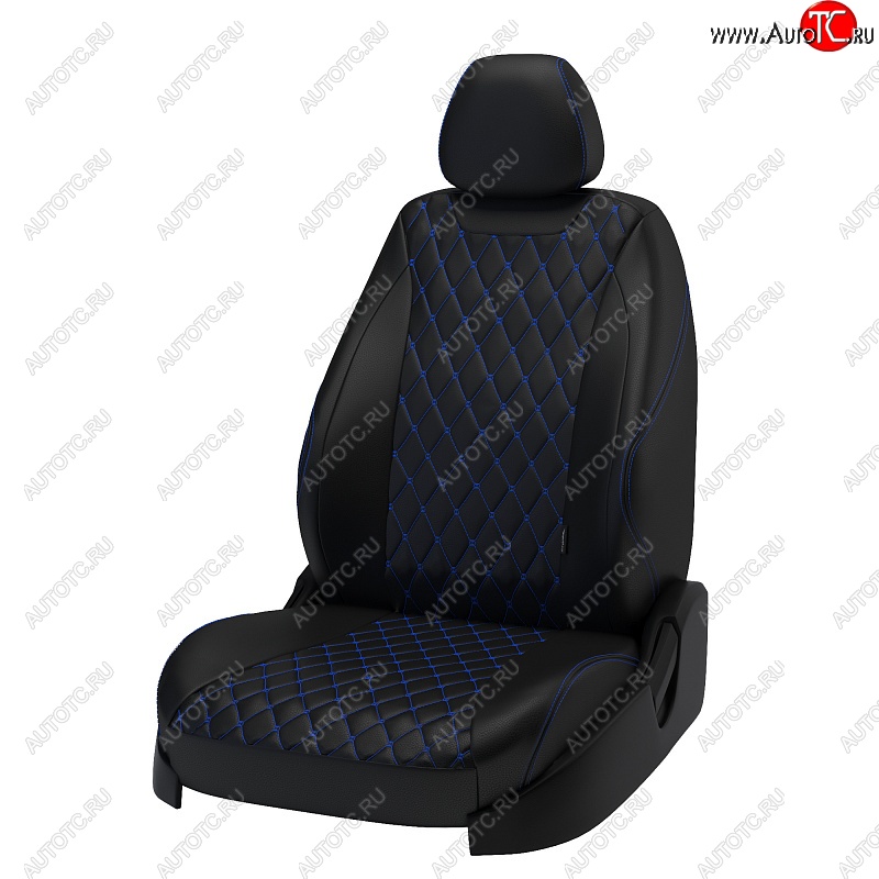 13 949 р. Чехлы для сидений Lord Autofashion Байрон (экокожа)  Лада Веста  2180 - Веста Кросс ( SW 2181,  2180) (Чёрный, вставка чёрная, строчка синяя)  с доставкой в г. Пермь