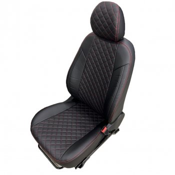 Чехлы сидений AUTOPILOT Экокожа Ромб (PC 40/60, с/без подлок.) Лада Веста ( 2180,  SW 2181) - Веста Кросс ( 2181,  2180) (Черный + Черный + Красная строчка)