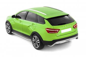 26 089 р. Порожки для ног из трубы Ø51 с алюминиевой площадкой Petroil Tuning  Лада Веста  SW 2181 (2017-2022) универсал дорестайлинг (Нержавеющая полированная сталь)  с доставкой в г. Пермь. Увеличить фотографию 3