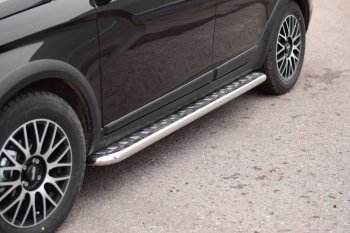 26 089 р. Порожки для ног из трубы Ø51 с алюминиевой площадкой Petroil Tuning  Лада Веста  SW 2181 (2017-2022) универсал дорестайлинг (Нержавеющая полированная сталь)  с доставкой в г. Пермь. Увеличить фотографию 4