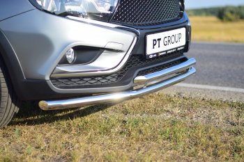 15 299 р. Защита переднего бампера Cross Petroil Tuning (2 трубы d51/51)  Лада Веста  SW 2181 (2017-2022) универсал дорестайлинг (Нержавеющая полированная сталь)  с доставкой в г. Пермь. Увеличить фотографию 4