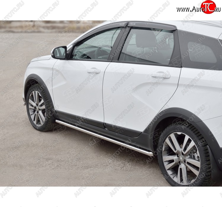 16 549 р. Защита порогов из круглой трубы диаметром 42 мм SLITKOFF v1  Лада Веста  SW 2181 (2017-2022) универсал дорестайлинг  с доставкой в г. Пермь