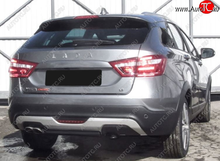3 999 р. Защита заднего бампера Cross Slitkoff (короткая, d42)  Лада Веста  SW 2181 (2017-2022) универсал дорестайлинг (Сталь с полимерным покрытием. Цвет: чёрный)  с доставкой в г. Пермь
