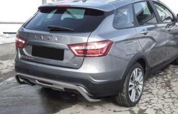 Защита заднего бампера d42 скоба серебристая Лада Веста SW 2181 универсал дорестайлинг (2017-2022) (Сталь с полимерным покрытием. Цвет: серебристый)