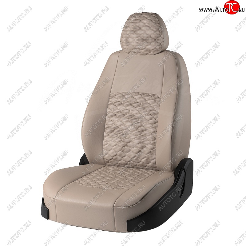 7 599 р. Чехлы для сидений Lord Autofashion Турин Соты (экокожа)  Лада Веста  SW 2181 (2017-2025) универсал дорестайлинг, универсал рестайлинг (Бежевый, вставка Бежевая, строчка Бежевая)  с доставкой в г. Пермь