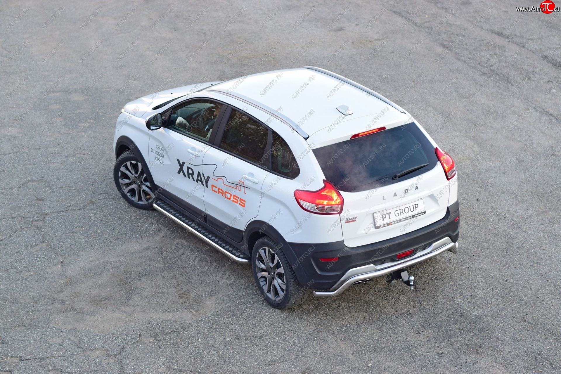24 649 р. Порожки для ног Cross Petroil Tuning (Ø51 с алюминиевой площадкой)  Лада XRAY (2016-2022) (Нержавеющая полированная сталь)  с доставкой в г. Пермь
