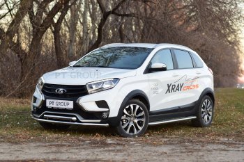24 649 р. Порожки для ног Cross Petroil Tuning (Ø51 с алюминиевой площадкой)  Лада XRAY (2016-2022) (Нержавеющая полированная сталь)  с доставкой в г. Пермь. Увеличить фотографию 2