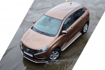 24 149 р. Порожки для ног из трубы Ø51 с алюминиевой площадкой Petroil Tuning  Лада XRAY (2016-2022) (Нержавеющая полированная сталь)  с доставкой в г. Пермь. Увеличить фотографию 2