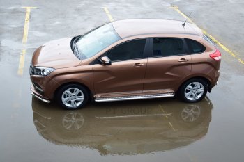24 149 р. Порожки для ног из трубы Ø51 с алюминиевой площадкой Petroil Tuning  Лада XRAY (2016-2022) (Нержавеющая полированная сталь)  с доставкой в г. Пермь. Увеличить фотографию 5