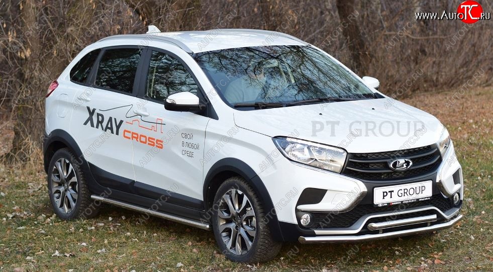 14 099 р. Защита порогов вогнутая Petroil Tuning (Ø51 мм) Лада XRAY Cross (2018-2022) (Нержавеющая полированная сталь)  с доставкой в г. Пермь