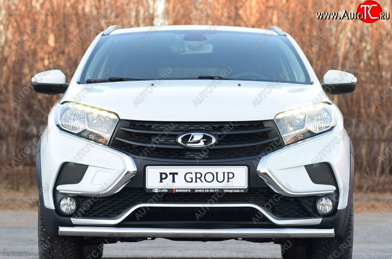 11 499 р. Защита переднего бампера одинарная из трубы d51 мм Cross Petroil Tuning  Лада XRAY (2016-2022) (Нержавеющая полированная сталь)  с доставкой в г. Пермь