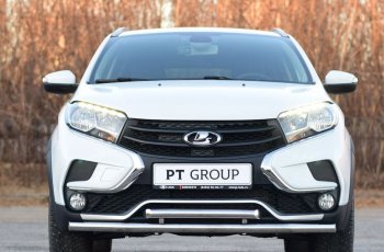 13 999 р. Защита переднего бампера двойная из труб d51/51 мм Petroil Tuning  Лада XRAY Cross (2018-2022) (Нержавеющая полированная сталь)  с доставкой в г. Пермь. Увеличить фотографию 2