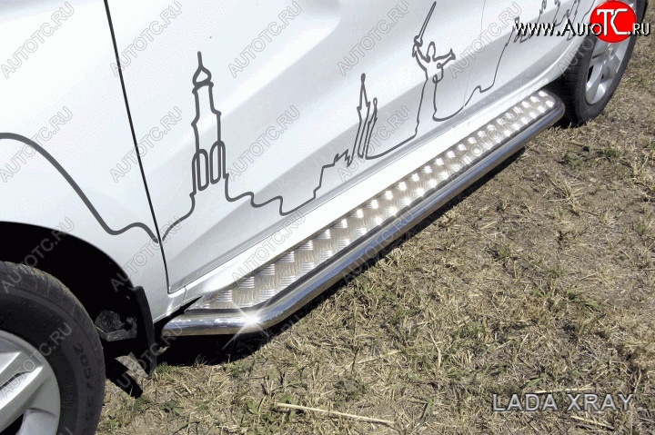 14 449 р. Широкая защита порогов с трубой диаметром d42 Slitkoff Лада XRAY (2016-2022) (Цвет: нержавеющая полированная сталь)  с доставкой в г. Пермь