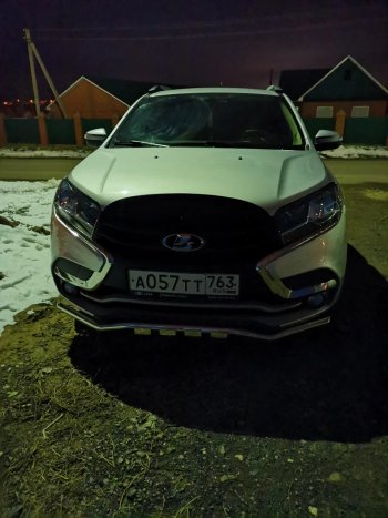 9 299 р. Защита переднего бампера из изогнутой трубы диаметром 42 мм Slitkoff  Лада XRAY (2016-2022) (Цвет: нержавеющая полированная сталь)  с доставкой в г. Пермь. Увеличить фотографию 2