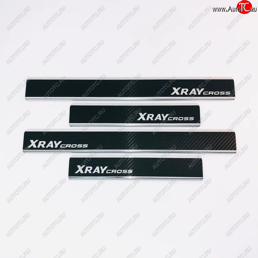 2 489 р. Накладки порожков салона INOX (Cross)  Лада XRAY Cross (2018-2022) (Нержавеющая сталь + карбон)  с доставкой в г. Пермь