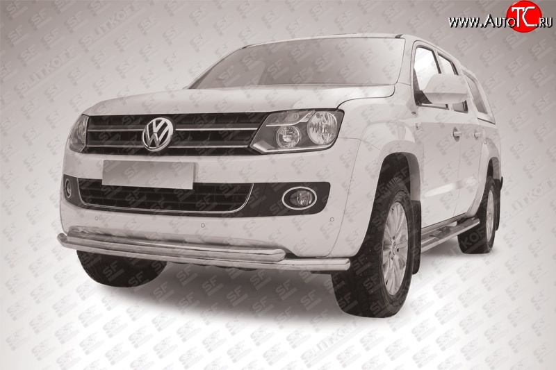 20 999 р. Двойная защита переднего бампера из труб диаметрами по 57 мм Slitkoff Volkswagen Amarok дорестайлинг (2009-2016) (Цвет: нержавеющая полированная сталь)  с доставкой в г. Пермь