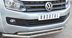 18 549 р. Защита переднего бампера (2 трубыØ63 и 42 мм, нержавейка) SLITKOFF Volkswagen Amarok дорестайлинг (2009-2016)  с доставкой в г. Пермь. Увеличить фотографию 2