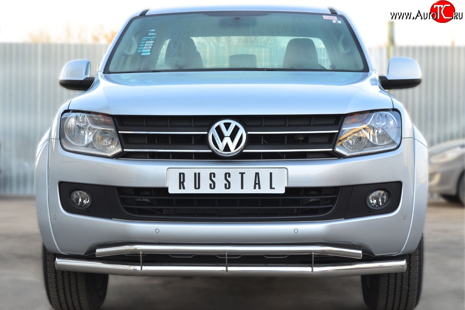 18 549 р. Защита переднего бампера (2 трубыØ63 и 42 мм, нержавейка) SLITKOFF Volkswagen Amarok дорестайлинг (2009-2016)  с доставкой в г. Пермь