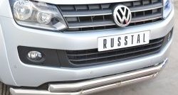 18 999 р. Защита переднего бампера (2 трубыØ63 мм, нержавейка) SLITKOFF  Volkswagen Amarok (2009-2016) дорестайлинг  с доставкой в г. Пермь. Увеличить фотографию 2