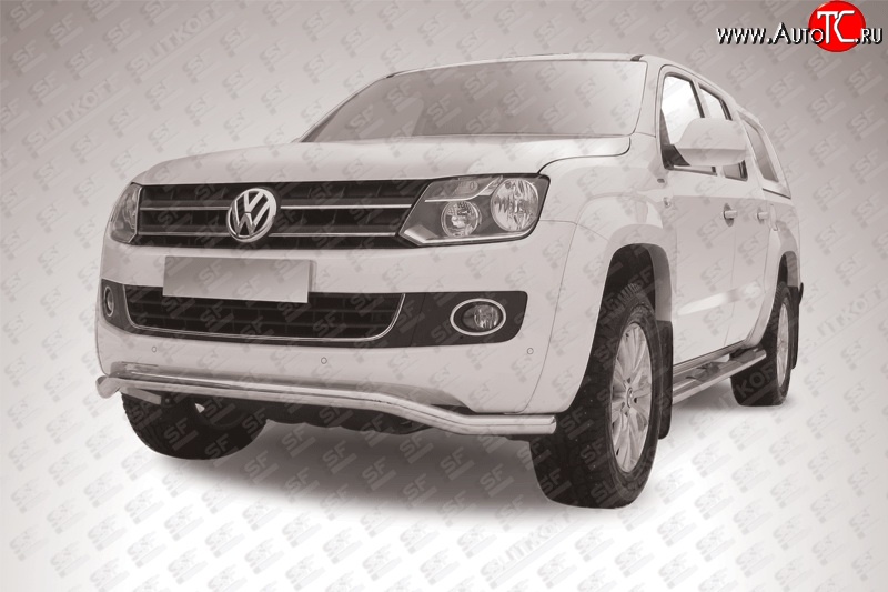 15 949 р. Фигурная защита переднего бампера диаметром 57 мм Slitkoff Volkswagen Amarok дорестайлинг (2009-2016) (Цвет: нержавеющая полированная сталь)  с доставкой в г. Пермь