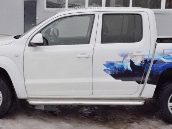 43 999 р. Порожки для ног (Ø63 мм) SLITKOFF  Volkswagen Amarok (2016-2022) рестайлинг (Лист нержавейка, профиль нержавейка)  с доставкой в г. Пермь. Увеличить фотографию 2