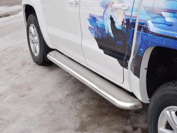 43 999 р. Порожки для ног (Ø63 мм) SLITKOFF  Volkswagen Amarok (2016-2022) рестайлинг (Лист нержавейка, профиль нержавейка)  с доставкой в г. Пермь. Увеличить фотографию 4