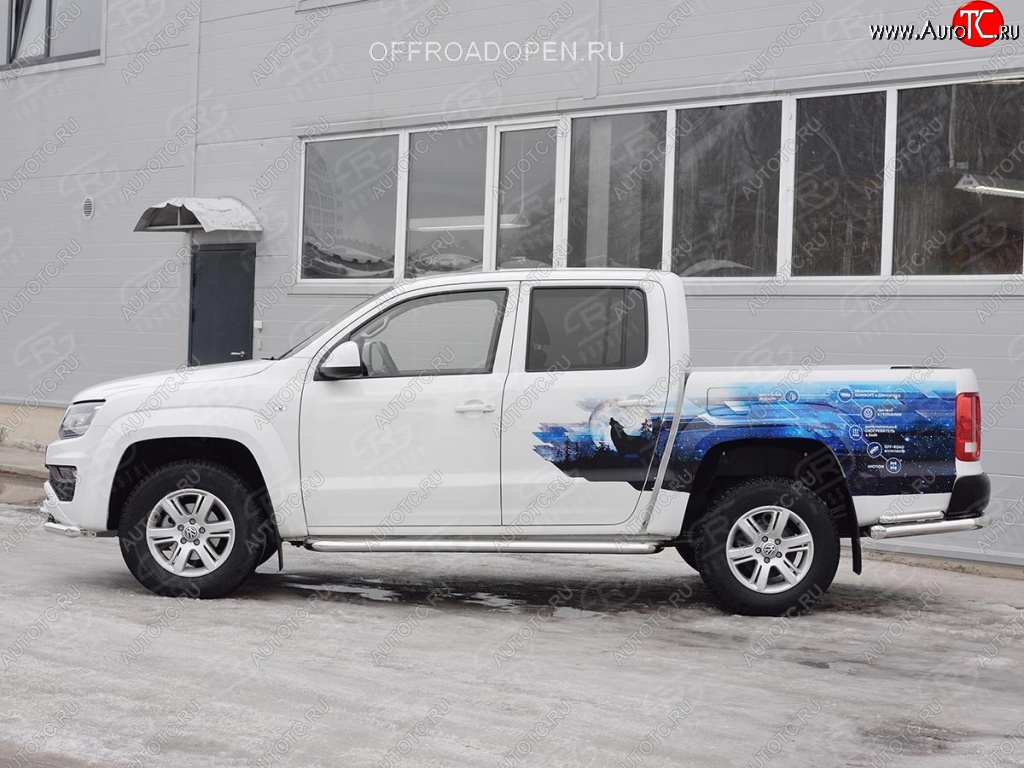 43 999 р. Порожки для ног (Ø63 мм) SLITKOFF  Volkswagen Amarok (2016-2022) рестайлинг (Лист нержавейка, профиль нержавейка)  с доставкой в г. Пермь