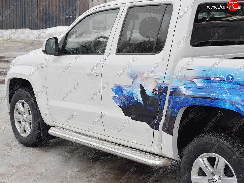 30 799 р. Порожки для ног (труба Ø63) SLITKOFF  Volkswagen Amarok (2016-2022) рестайлинг (лист алюминий, профиль сталь)  с доставкой в г. Пермь