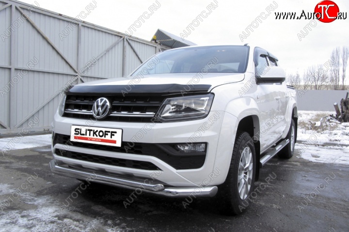 21 749 р. Двойная защита переднего бампера из труб диаметром 76 и 57 мм Slitkoff  Volkswagen Amarok (2016-2022) рестайлинг (Цвет: нержавеющая полированная сталь)  с доставкой в г. Пермь