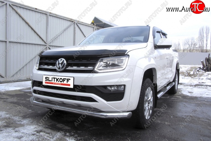 17 399 р. Одинарная защита переднего бампера диаметром 76 мм Slitkoff  Volkswagen Amarok (2016-2022) рестайлинг (Цвет: нержавеющая полированная сталь)  с доставкой в г. Пермь