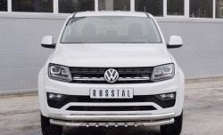 Защита переднего бампера (2 трубы Ø63 мм с клыками, нержавейка) SLITKOFF Volkswagen Amarok (2016-2022) рестайлинг