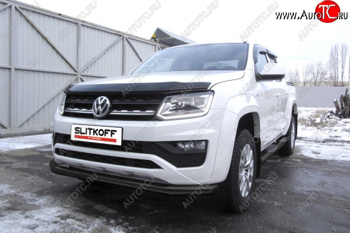 11 999 р. Защита переднего бампер Slitkoff  Volkswagen Amarok (2016-2022) рестайлинг (Цвет: серебристый)  с доставкой в г. Пермь