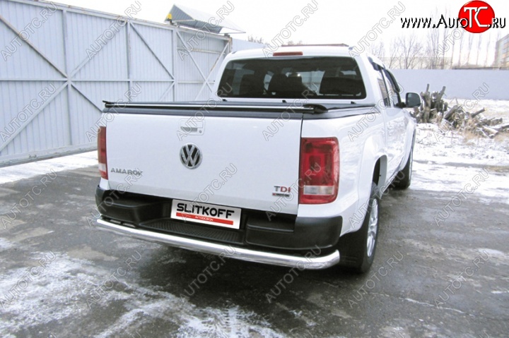 19 999 р. Защита заднего бампера из трубы диаметром 76 мм Slitkoff Volkswagen Amarok рестайлинг (2016-2022) (Цвет: нержавеющая полированная сталь)  с доставкой в г. Пермь