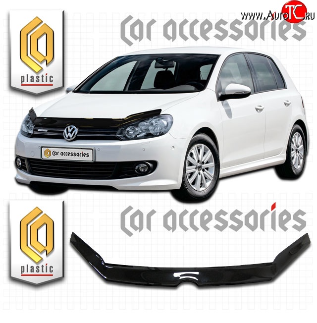 1 899 р. Дефлектор капота CA Plastic  Volkswagen Golf  6 (2008-2014) хэтчбэк 5 дв. (Classic черный, Без надписи)  с доставкой в г. Пермь