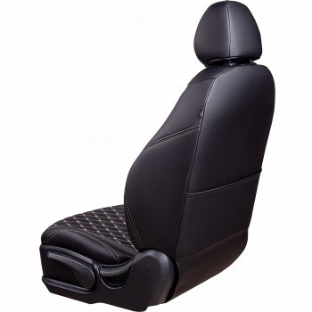 19 649 р. Чехлы для сидений Lord Autofashion Байрон (экокожа, 60/40, подлокотник, 3 Г-образных подголовника) Volkswagen Jetta A6 седан рестайлинг (2015-2018) (Черный, вставка черная, строчка бежевая)  с доставкой в г. Пермь. Увеличить фотографию 3