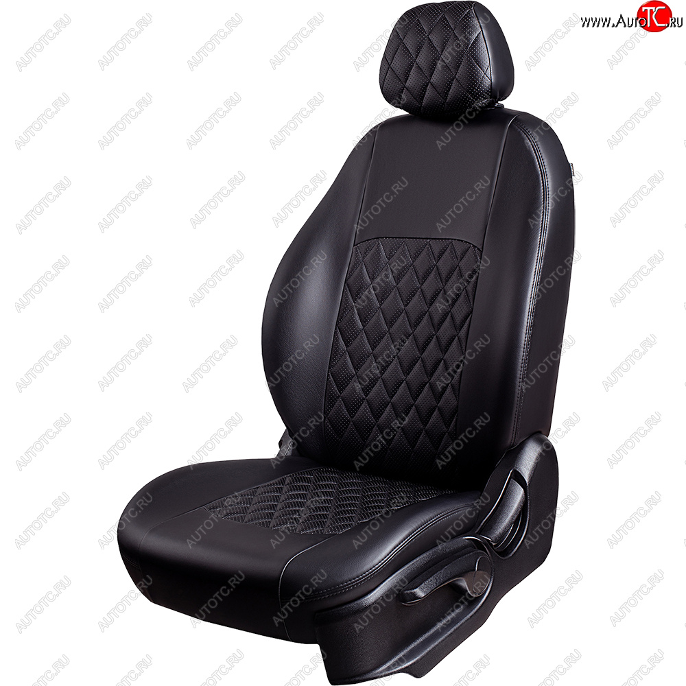 9 449 р. Чехлы для сидений Lord Autofashion Турин Ромб (экокожа, спинка 60/40, подлокотник, отдельный бок, 2 Г-образных подголовника)  Volkswagen Passat ( B5,  B5.5) (1996-2005) универсал дорестайлинг, универсал рестайлинг (Черный, вставка черная, строчка черная)  с доставкой в г. Пермь