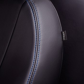 9 449 р. Чехлы для сидений Lord Autofashion Турин Ромб (экокожа, сплошная спинка, подлокотник, 2 П- и 1 Г-образных подголовника)  Volkswagen Polo  5 (2009-2020) седан дорестайлинг, хэтчбек дорестайлинг, седан рестайлинг, хэтчбек рестайлинг (Черный, вставка черная, строчка синяя)  с доставкой в г. Пермь. Увеличить фотографию 4