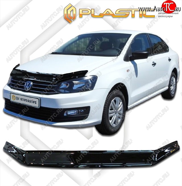 1 899 р. Дефлектор капота CA-Plastic  Volkswagen Polo  5 (2015-2020) седан рестайлинг (Classic черный, Без надписи)  с доставкой в г. Пермь
