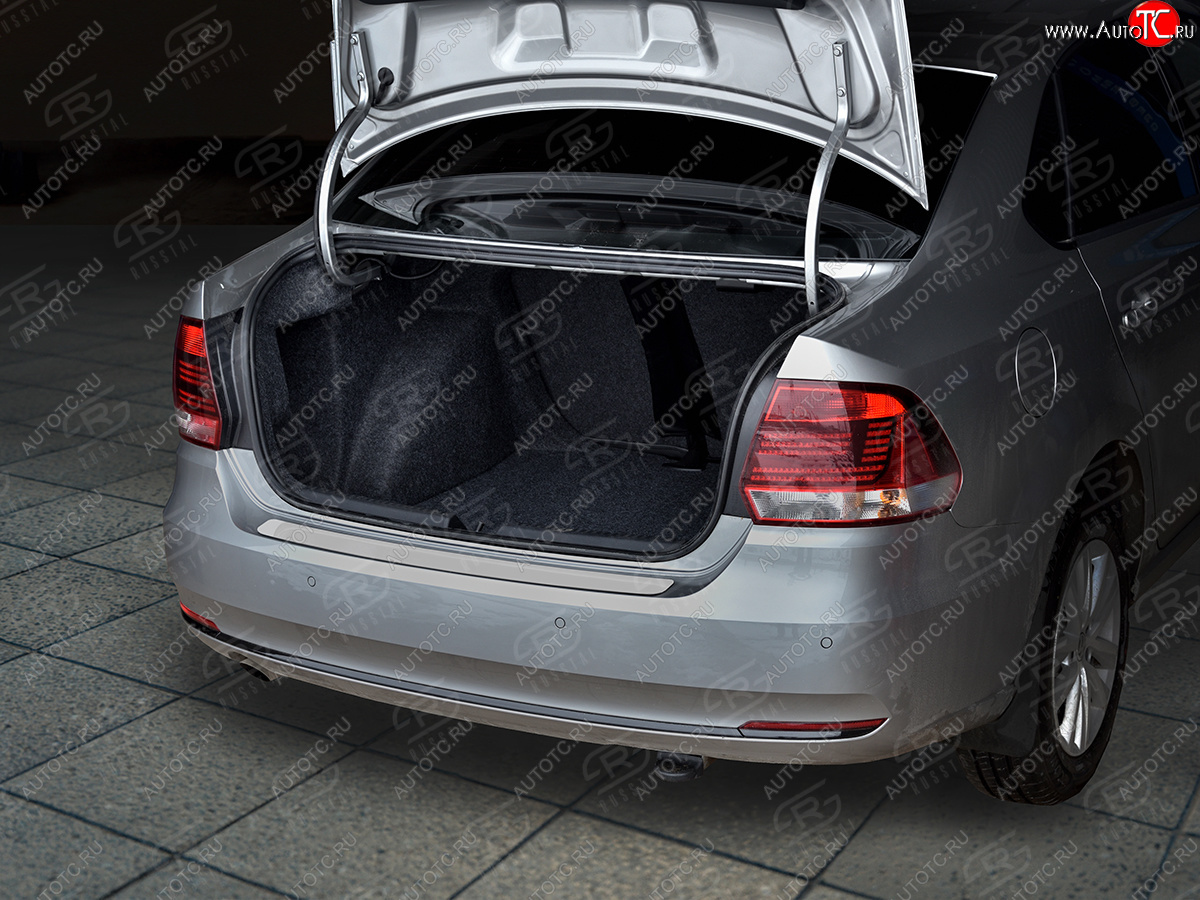 1 479 р. Защитная накладка заднего бампера Russtal Volkswagen Polo 5 седан рестайлинг (2015-2020) (Нержавейка полированная)  с доставкой в г. Пермь